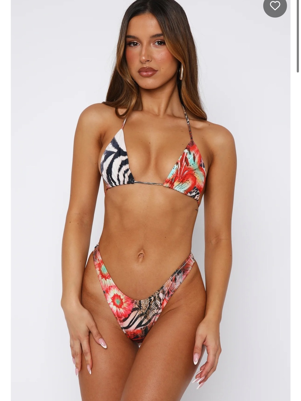 White Fox Floral Zebra Print Triangle Bikini Set